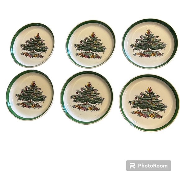 Spode Other - Vintage 1959 SPODE Christmas Tree 4” Tea Bag/Pat of Butter Set of 6 Plates S3324